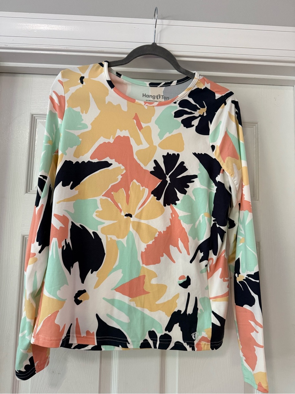 Hang Ten UV Protection Long Sleeve Floral Tee in Mint, Coral, Yellow & Navy